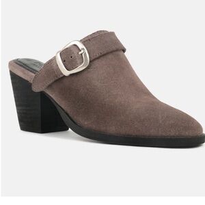 Rag & Co TARRAH Grey Stacked Heel Mules With Adjustable Buckle